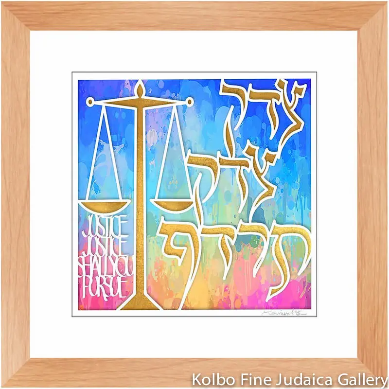 'Justice Justice' Papercut Print – Soft Jewel-Toned Edition In Natural Wood Frame 1