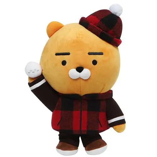 Kakao Friends Ryan Checkered Golf Driver Headcover – Plush Doll-Style Cover 1