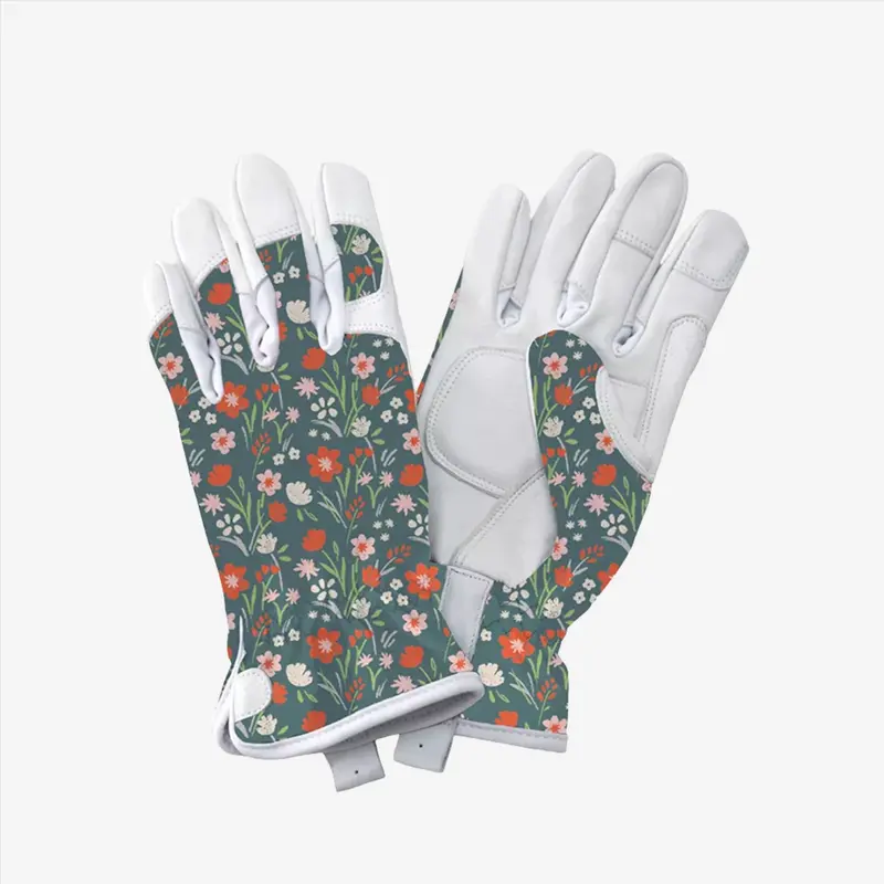 Kent & Stowe Teal Meadow Flowers Leather Gardening Gloves – Women’S Small 1