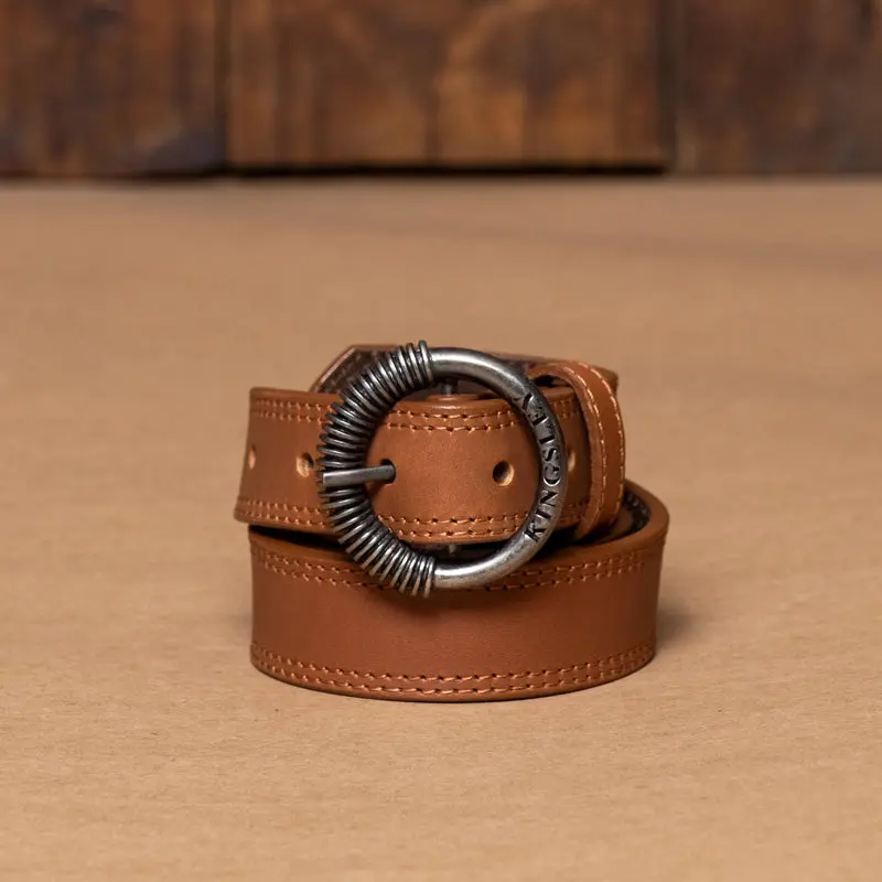 Kingsley Heath Double-Stitch Women’S Belt – Tan Leather & Nickel Hardware 1