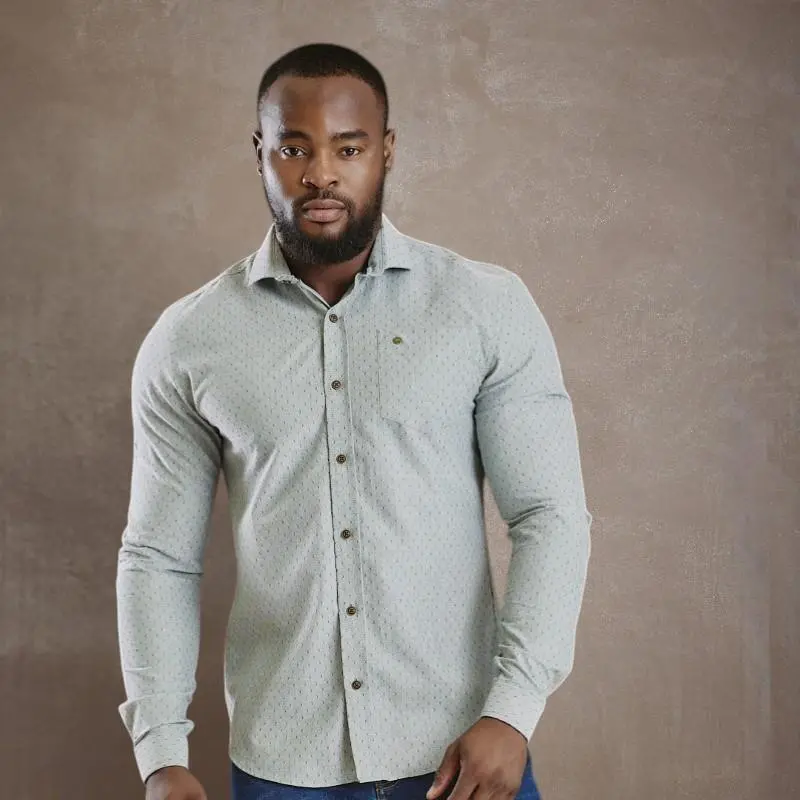Kingsley Luxury Oxford Dobbie Slim Fit Shirt – Fatigue 1