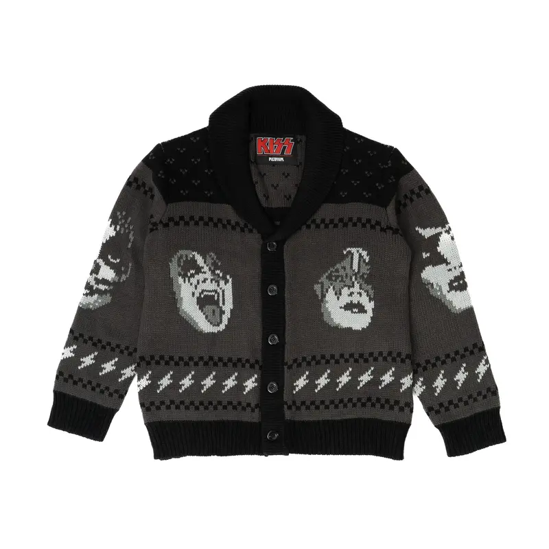 Kiss Faces Knit Cardigan Sweater 1