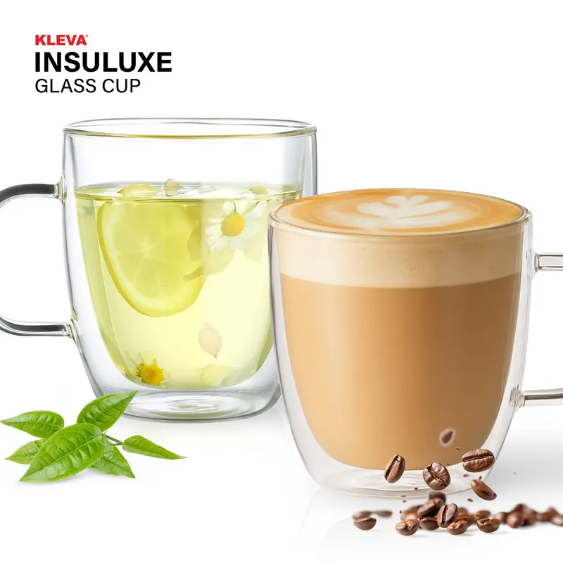 Kleva Insuluxe Double-Wall Insulated Glass Tumbler Set – 2-Pack For Hot & Cold Beverages 1