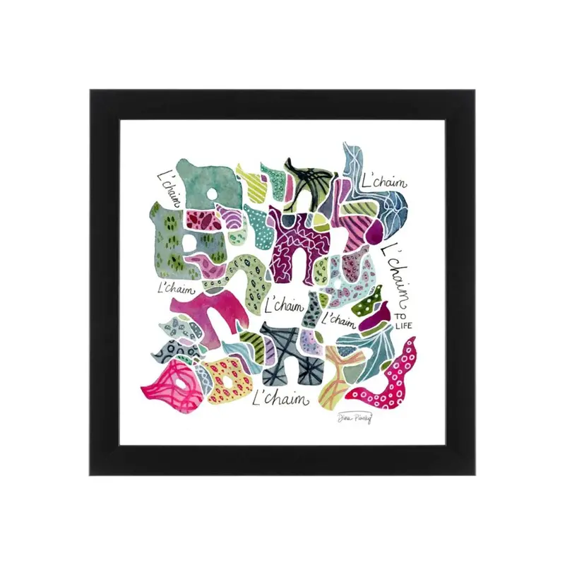 'L'Chaim' Art Print In Black Frame – 8" X 8" Original Design 1