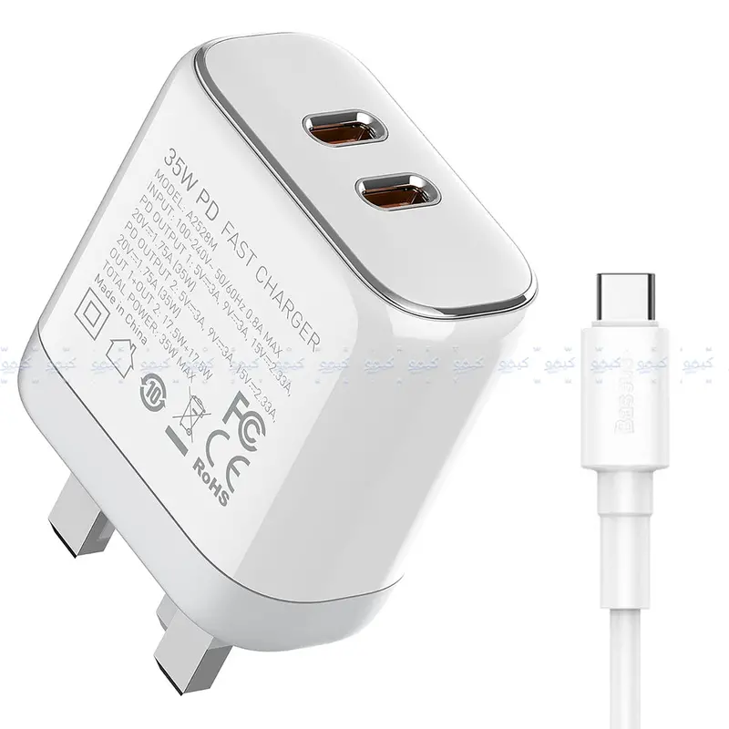 Ldnio A2528C 35W Dual Usb-C Wall Charger With Integrated Cable 1
