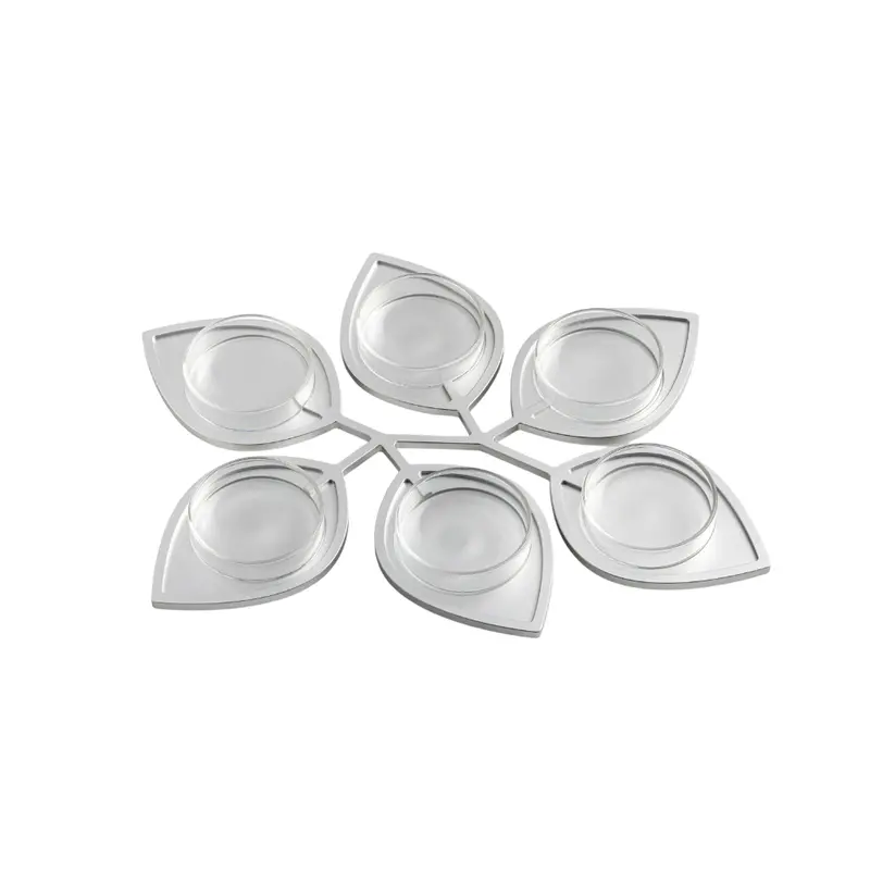 Leaf-Design Seder Plate – Silver Anodized Aluminum With Clear Glass Cups 1