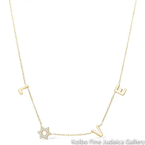 Love Pendant With Star Motif And .02 Ct Diamonds In 14K Yellow Gold 1