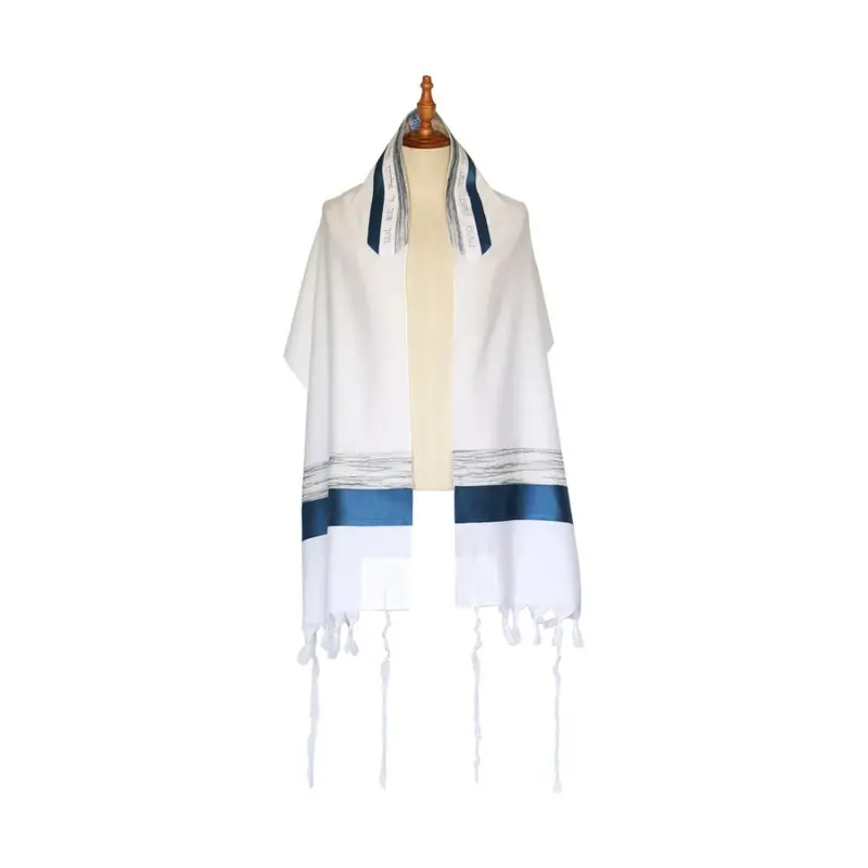 Marbled Gray Tallit Set With Steel Blue Accents In Soft Wool – Three-Piece 1