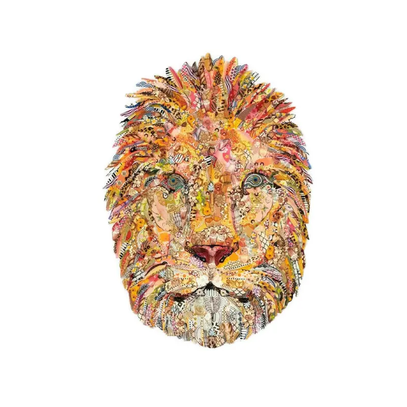 Medium Japanese Paper Collage Print: Lion Motif With Adhesive Backing 2