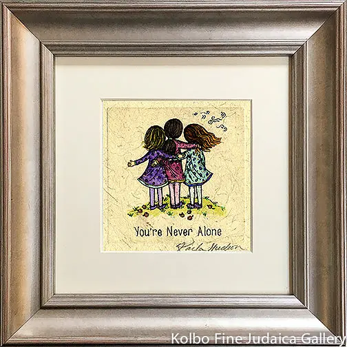 Mini Framed Painting: 'You'Re Never Alone' Featuring Three Girls, Hand-Painted 1