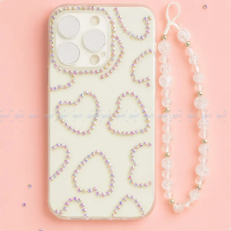 Minimalist Rhinestone Clear Phone Cover With Detachable Lanyard 1