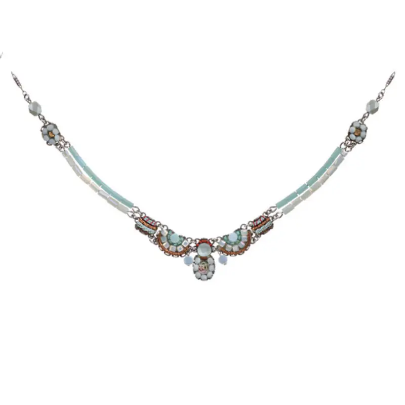 Mint & Bronze Beaded Necklace – Textured Metallic Layering 1