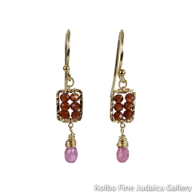 Mozambique Garnet & Pink Sapphire Earrings – Handcrafted Dangle Studs 1