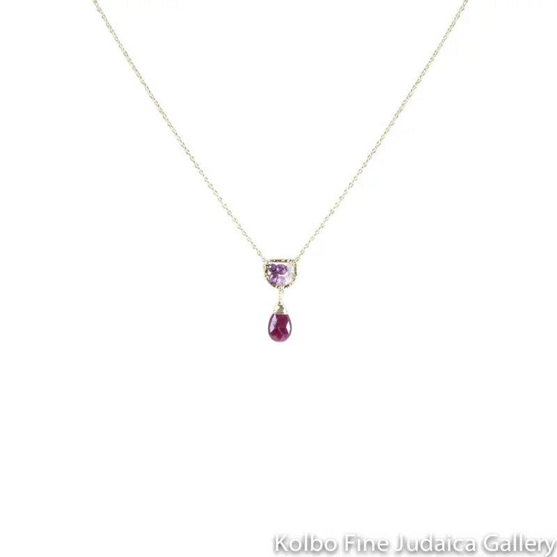 Multi-Stone Beaded Necklace – Pink Sapphire, Ruby, Pearl & Rhodalite On Gold-Filled Chain 1