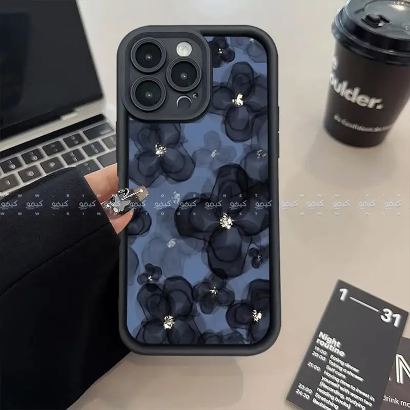 Navy Blue Floral Matte Finish Phone Case 1