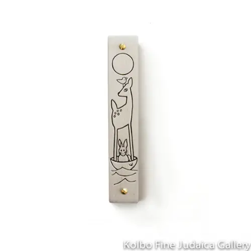 Noah’S Ark Mezuzah – Pewter Case Featuring Animal Line Art 1