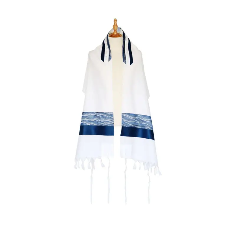 Ocean-Inspired Blue Tallit Set In Lightweight Wool – Three-Piece Ensemble 1