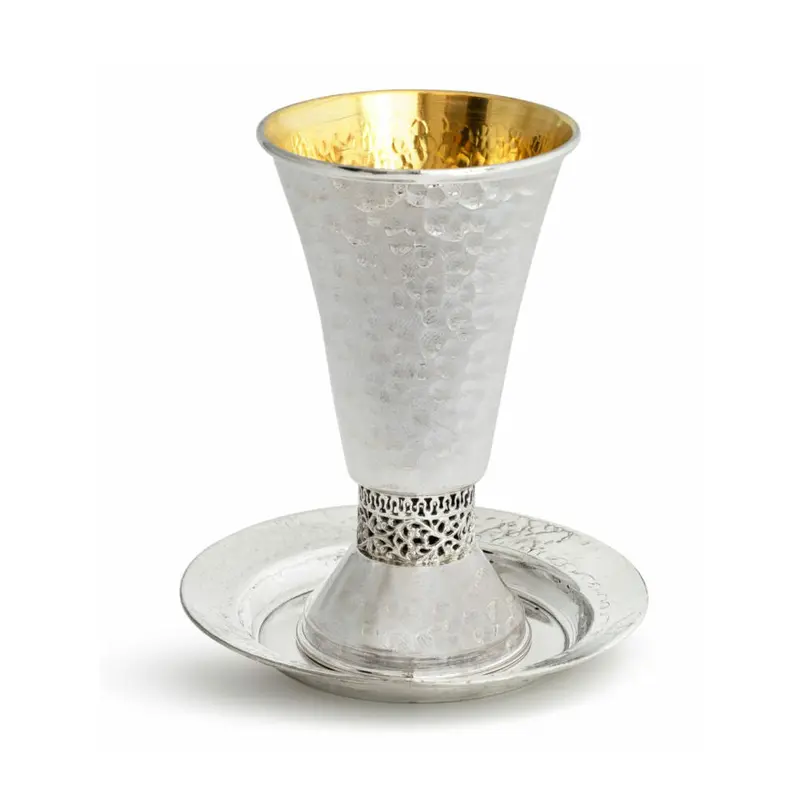 Ornate Filigree Kiddush Cup – Detailed Stemwork In Sterling Silver 1