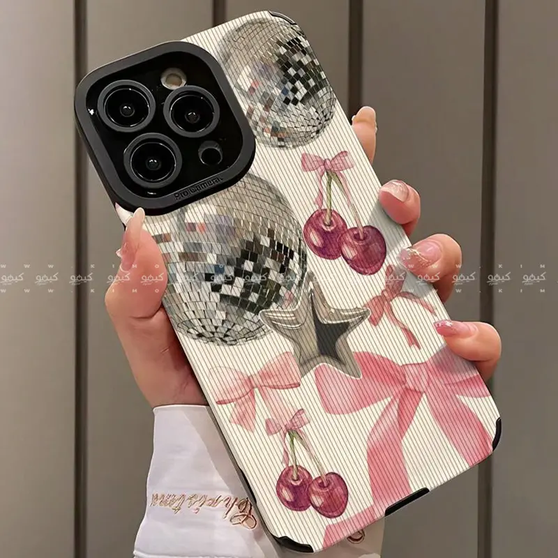 Pink Bow And Cherry Ball Stripe Silicone Phone Cover 1
