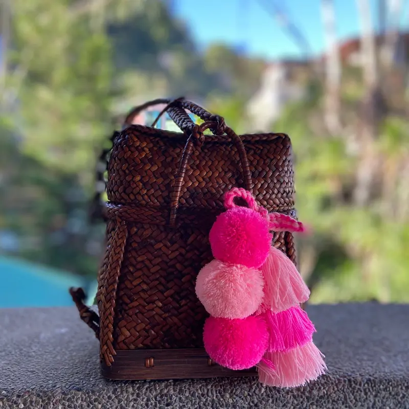 Pom-Pom & Tassel Leather Bag Charm 1