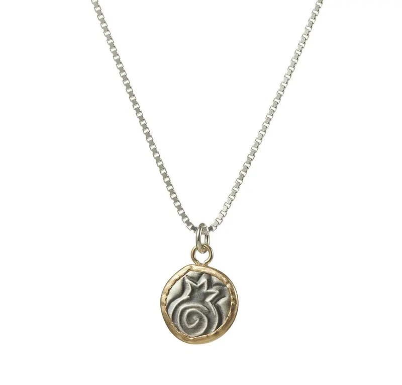 Pomegranate Pendant Necklace — Sterling Silver With Gold-Filled Accents, Adjustable Chain 1