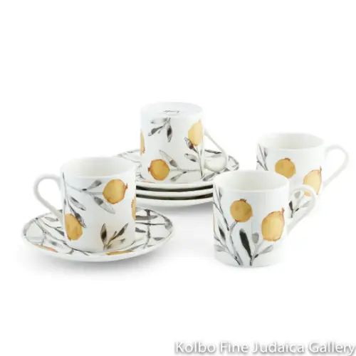 Pomegranate-Themed Demitasse Tea Set – Hand-Painted Porcelain For Four 1