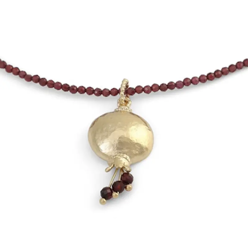 Pomegranate-Themed Necklace – Garnet Accents On Gold-Plated Sterling Silver Base 1
