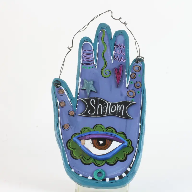 Purple Hamsa Wall Art With Central Eye Symbol And Shalom Inscription 1