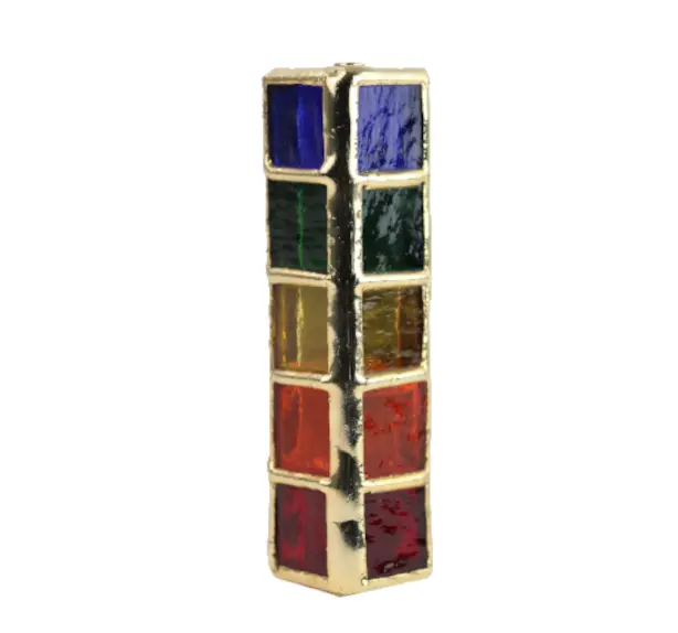 Rainbow Stained Glass Mezuzah Case With 24K Gold-Plated Border 1