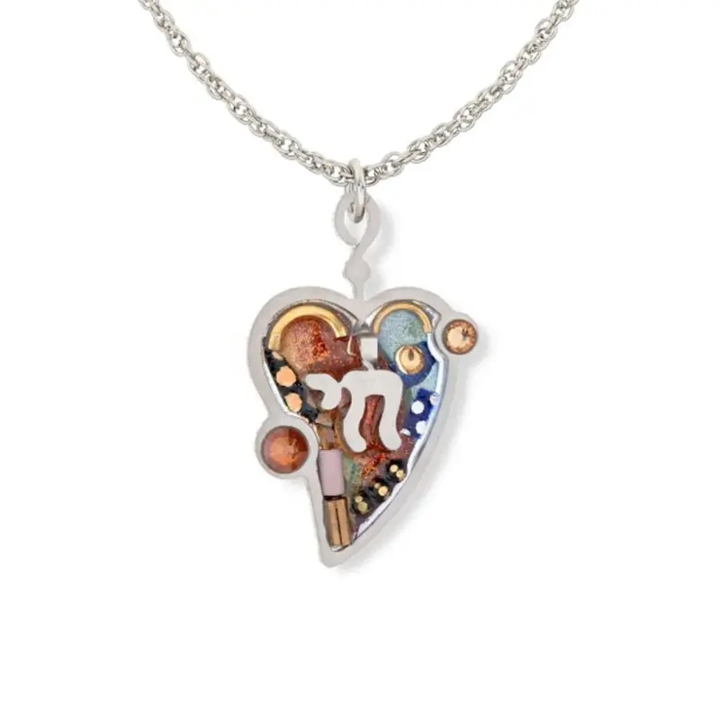 Resin Chai-In-Heart Necklace With Crystals And Mixed Beads On Stainless Steel 1