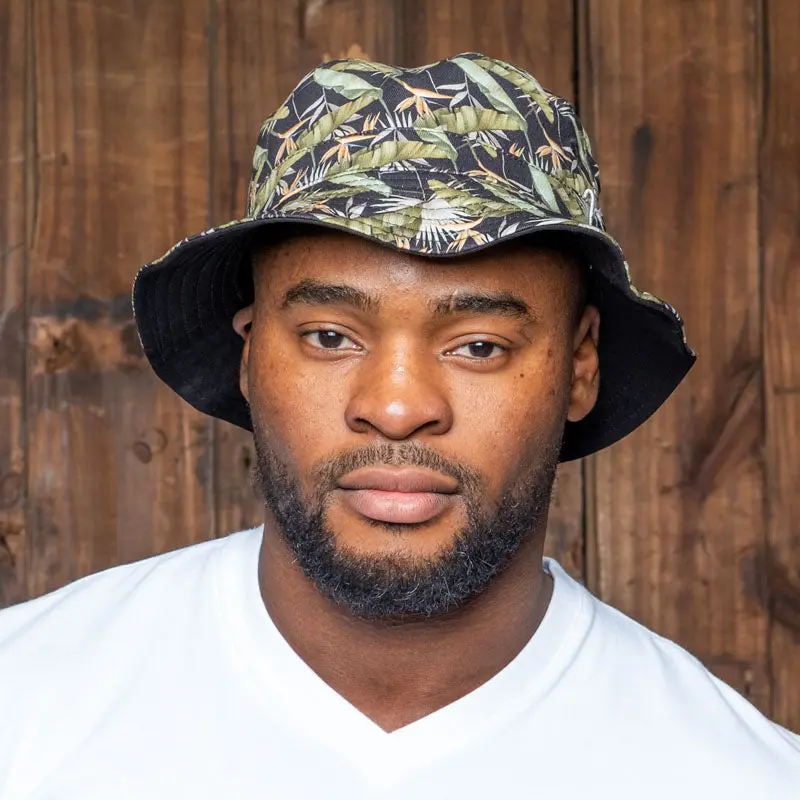 Reversible Bucket Hat – Coastal Forest & Mamba Print By Kingsley Heath 1