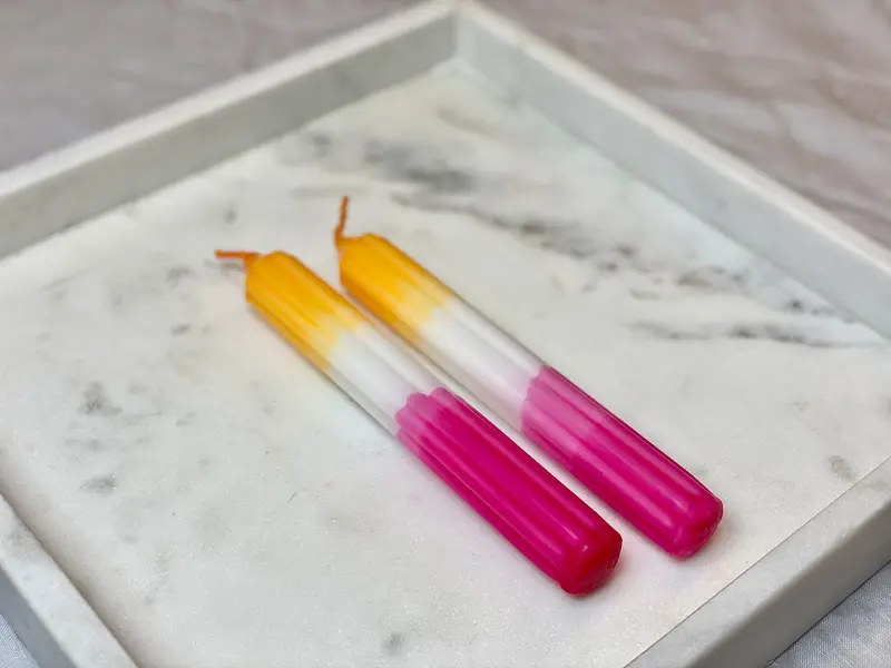 Ribbed Taper Candles – Orange And Rose Pink Two-Pack 1