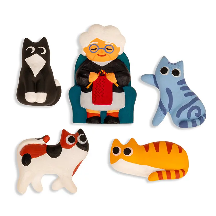Set Of Adorable Cat Lady-Themed Refrigerator Magnets 1