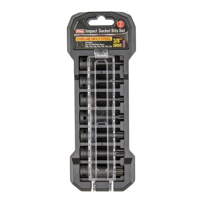 Seven-Piece 3/8" Drive External Torx Impact Bit Set (T20–T60), Chrome-Moly Steel - Model 1018-0 1