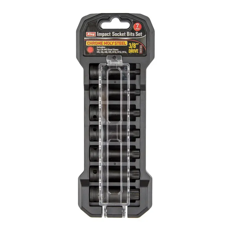 Seven-Piece 3/8" Drive Triple Square Impact Bit Set (M5–M14), Chrome-Moly Steel - Model 1019-0 1