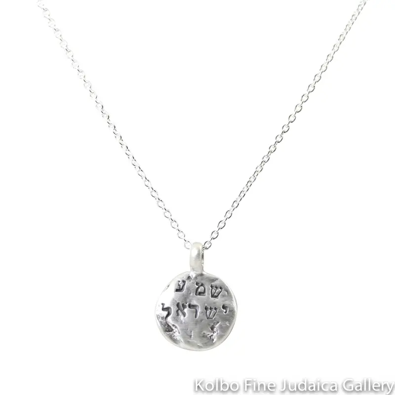 Shema Yisrael Sterling Silver Pendant With Hand-Captured Kotel Stone Texture 1