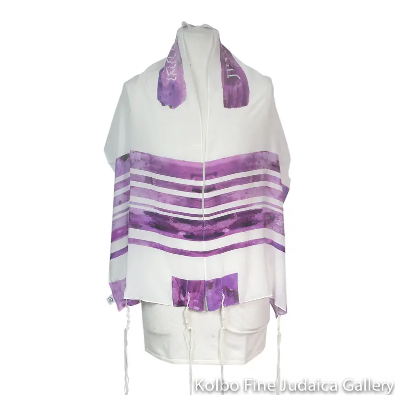 Silk Tallit Set Featuring Fuchsia Vertical Stripes 1