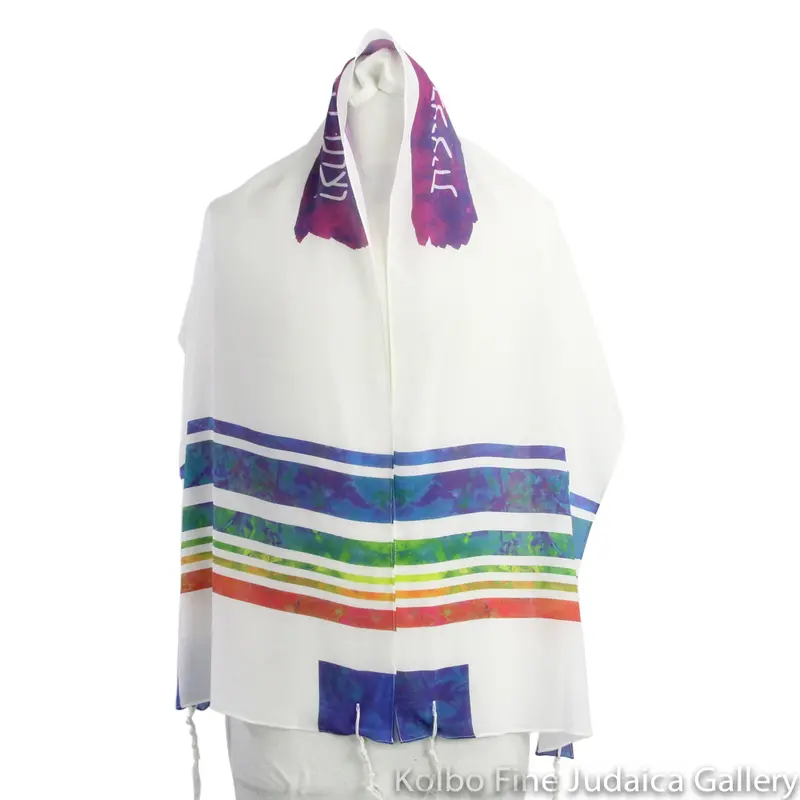 Silk Tallit Set Featuring Watercolor-Inspired Rainbow Stripes 1