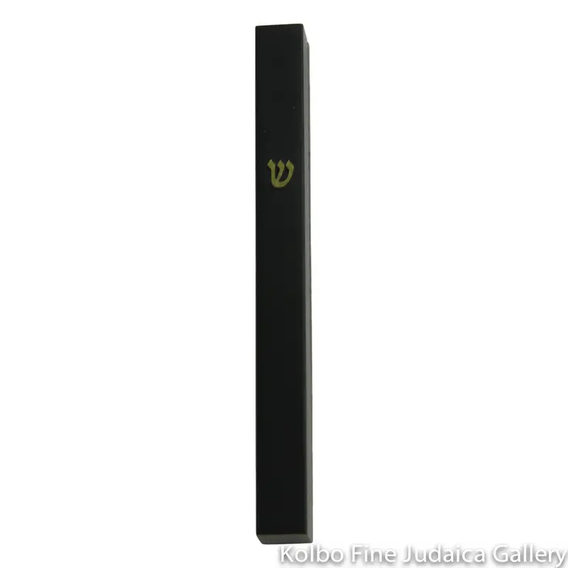 Sleek Black Anodized Aluminum Mezuzah Case With Shin Detail 1