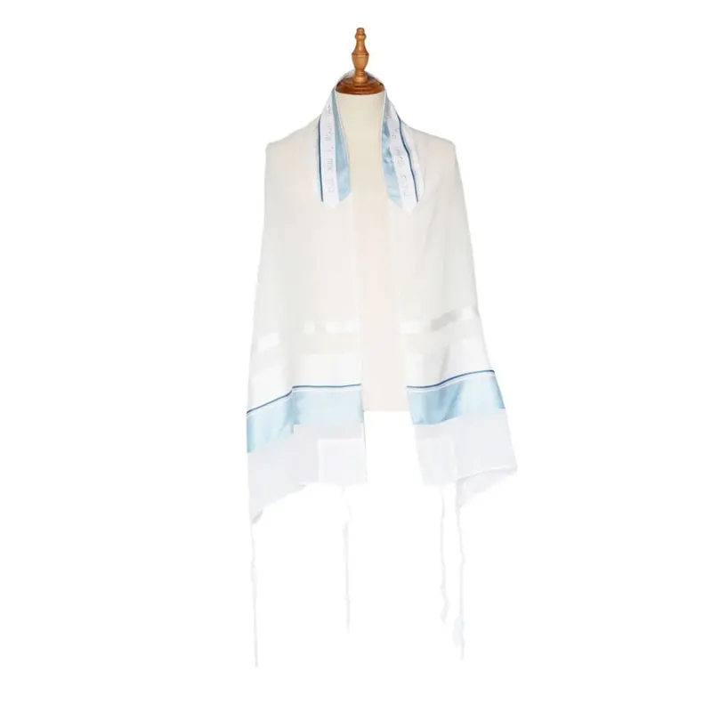 Soft Blue Stripe Tallit Set In Sheer, Lightweight Fabric 1
