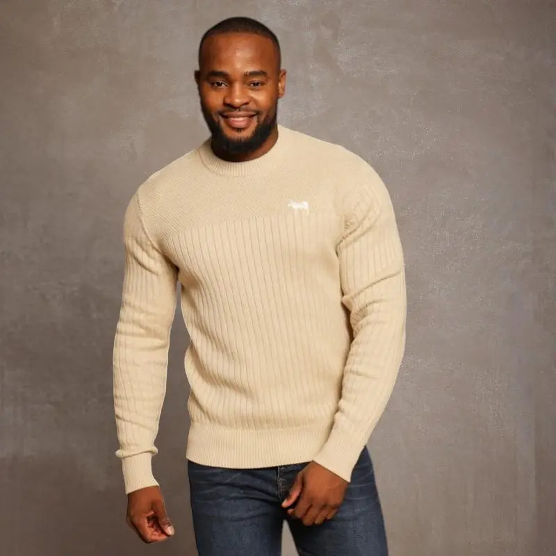 Southern African Striped Cable-Knit Pullover In Pangolin 1