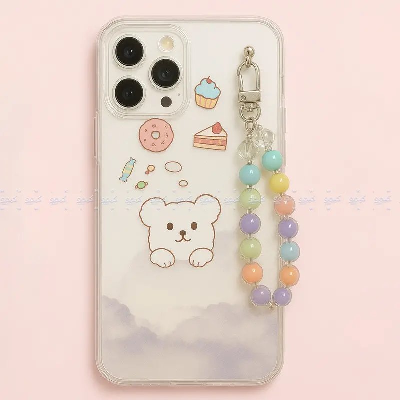 Space Bear Beaded Lanyard Clear Iphone 13 Pro Max Case 1