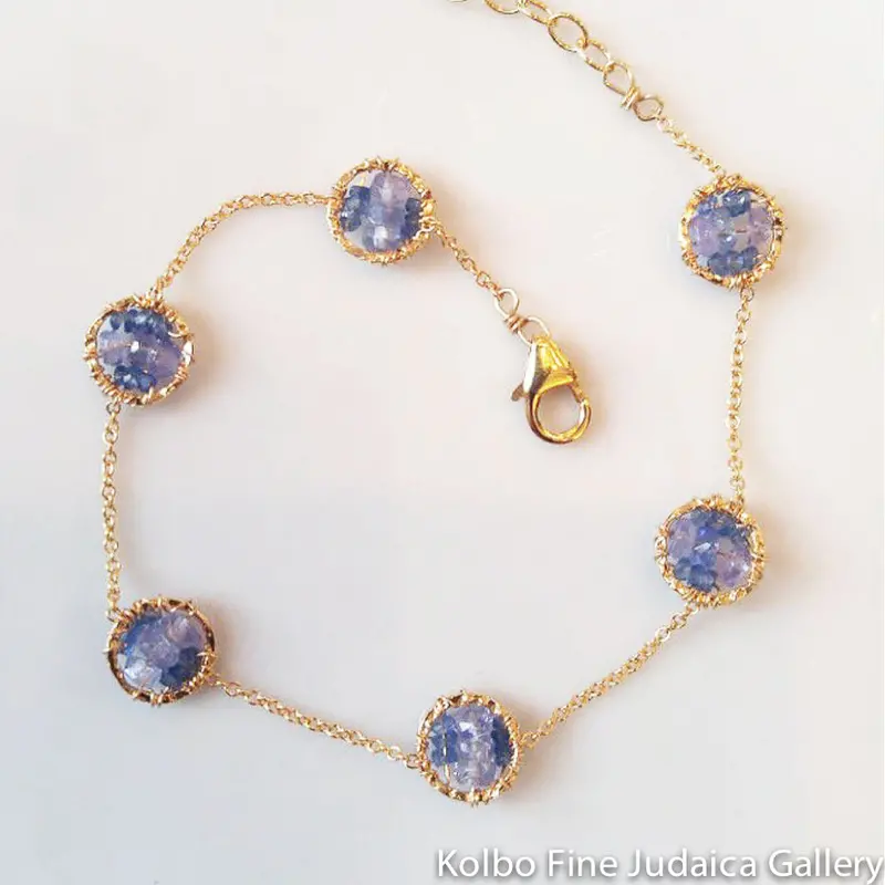 Tanzanite Beaded Bracelet – Adjustable Gold-Filled Cuff With Deep Blue Stones 1