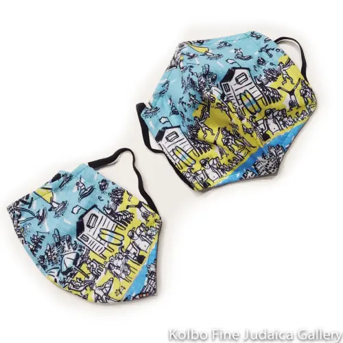 Tel Aviv Coast Face Mask – Child Size, Handcrafted Fabric Design 1