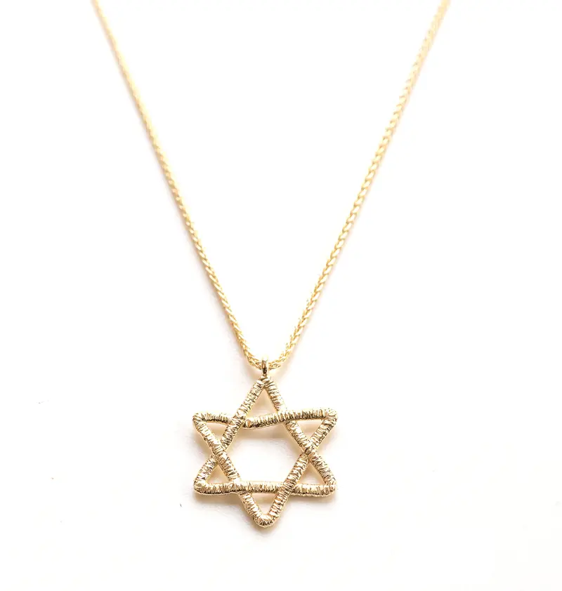 Textured Star Pendant In 14K Gold With Adjustable Chain 1