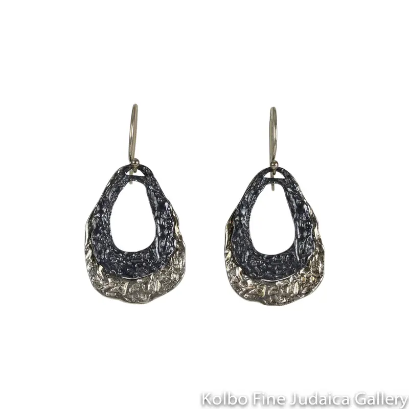 Textured Sterling Silver Teardrop Hoop Earrings With Oxidized Finish 1