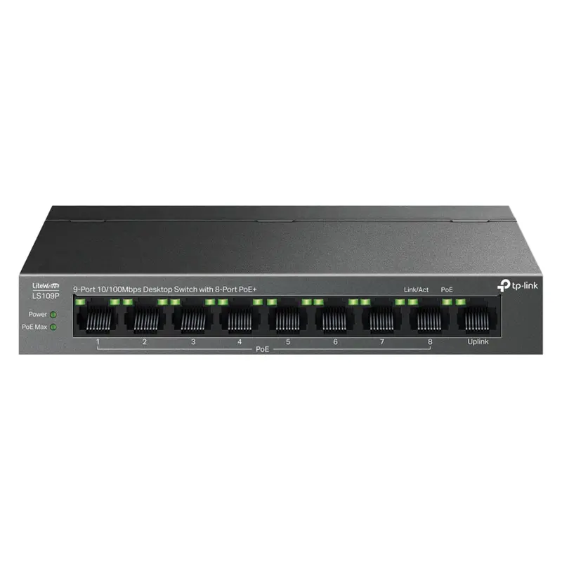 Tp-Link Ls109P Poe+ Desktop Switch – 8-Port Unmanaged Switch With 1 Uplink Port, 10/100 Mbps 1