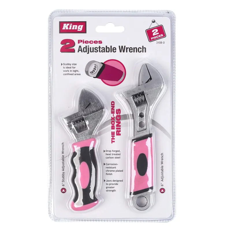 Two-Piece Pink Adjustable Wrench Set – Compact & Corrosion-Resistant 1