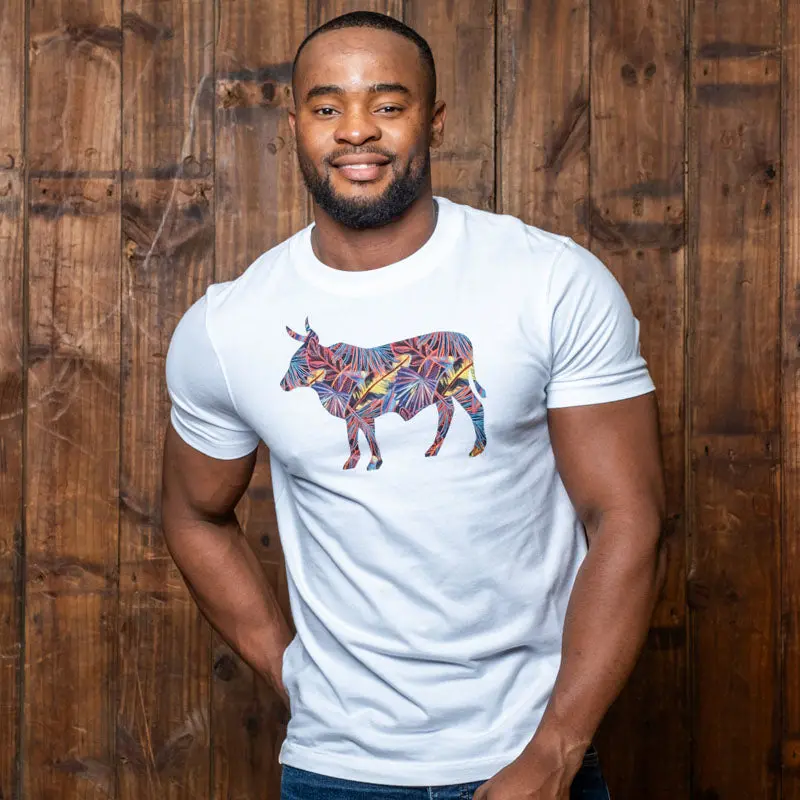 Vibrant Flora Nguni Graphic Tee In Pelican Blue 1