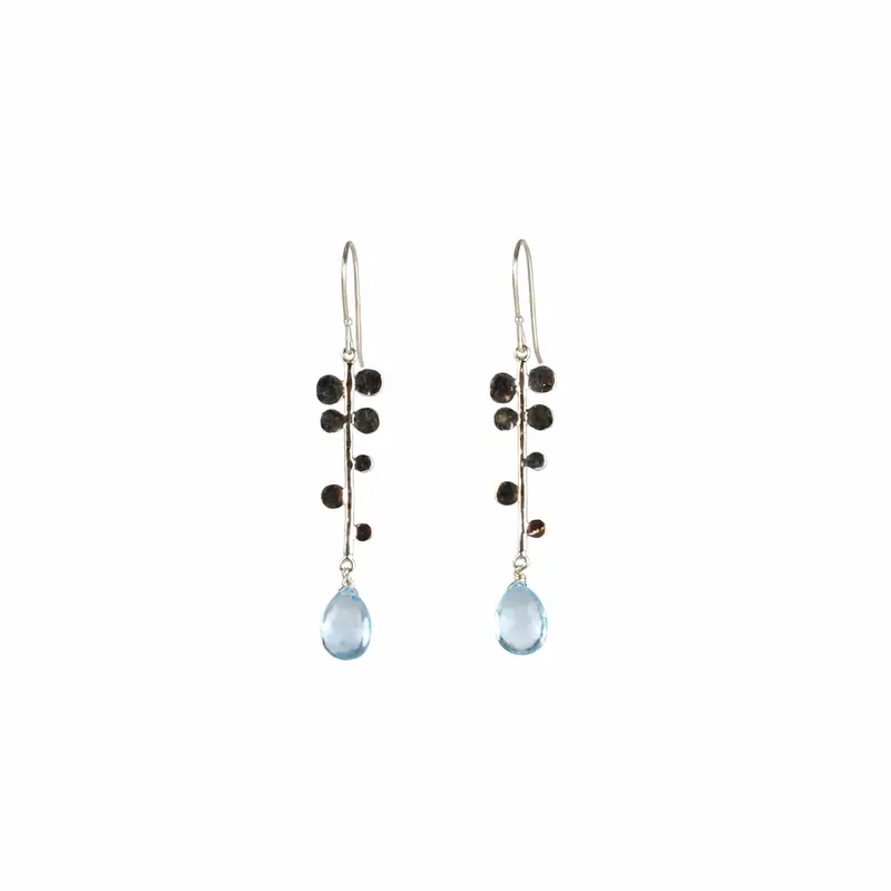 Vine-Inspired Earrings – Blue Topaz Accents On Sterling Silver & 9K Gold 1